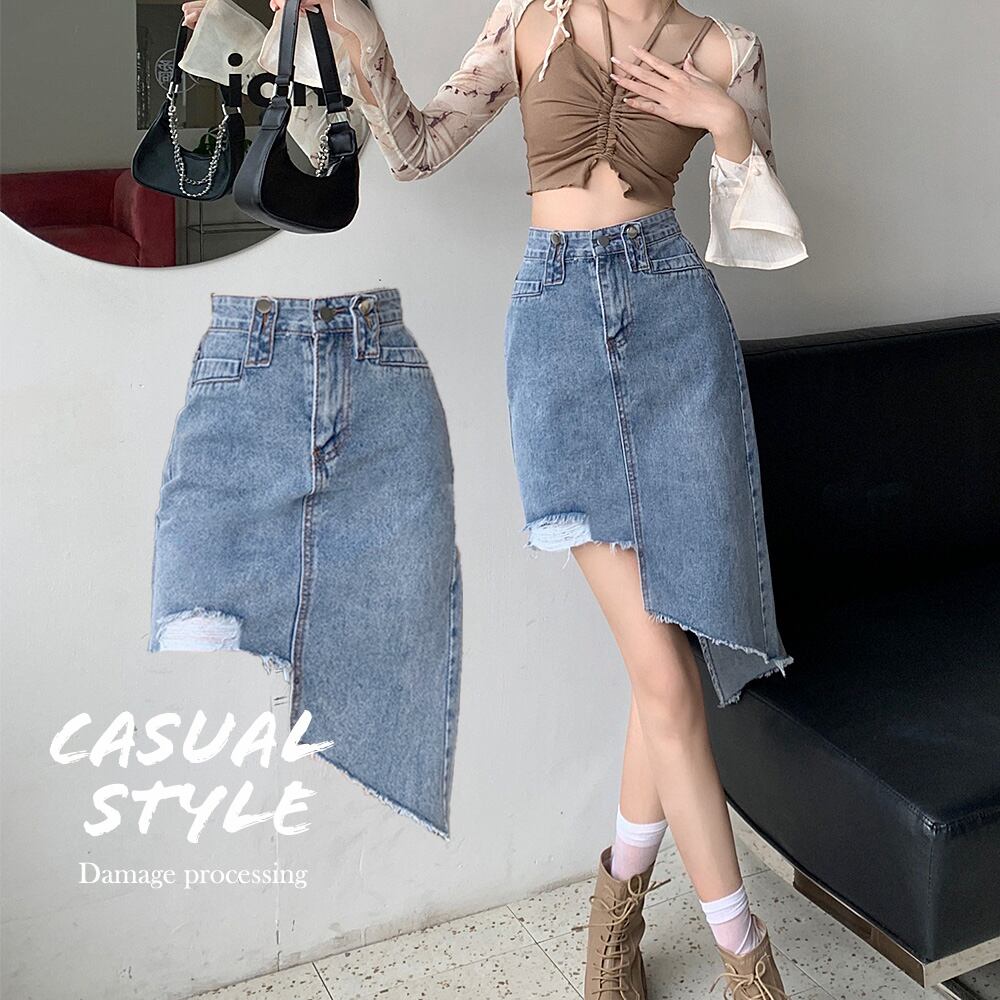 デニムスカート レディース ダメージ加工