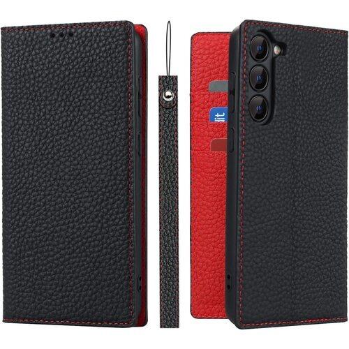 for Galaxy S23 ケース手帳型 SC-51D SCG19 Pelanty 牛革製品 本革レザー 財布型カバー Samsung S23 5G カード収納 スタンド機能 内蔵マグネット 手作り柔らかい サムスン ギャラクシー S23 携帯カバー ストラップ付 ヘッドフォンケーブル 耐衝撃 6色選択 ブラック 1762