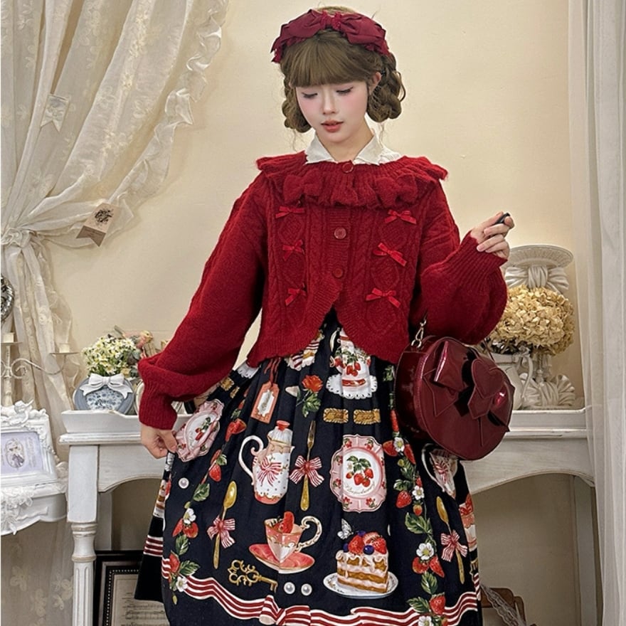 ガーリーファッション フリル リボン ニット セーター ロリィタ