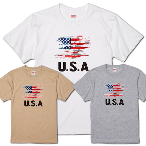 【U.S.A】 半袖 Tシャツ ホワイト アメリカ 国旗 星条旗 プリント T-shirt メンズ レディース 男女兼用 ユニセックス