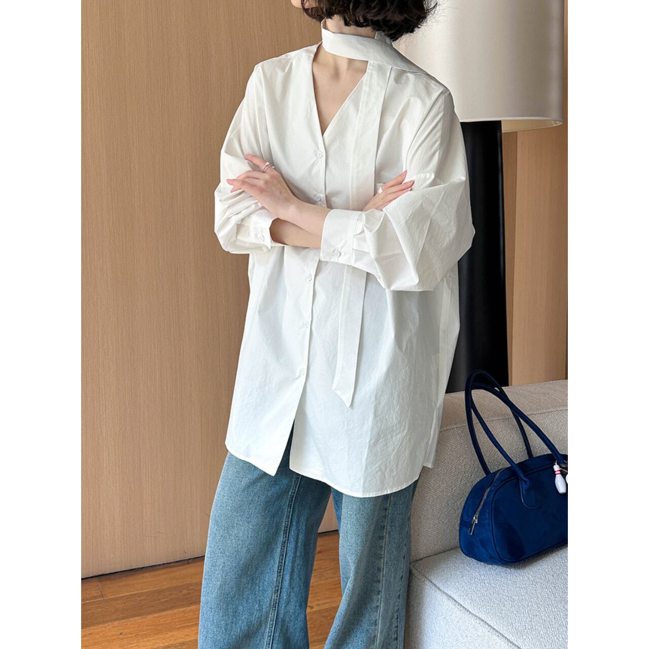 Oversized collarless shirt 1841