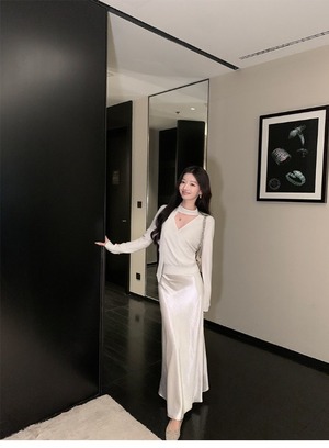 A-line draped long skirt【H00076】
