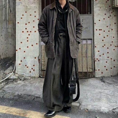 OLD washed design switch leather collar work jacket