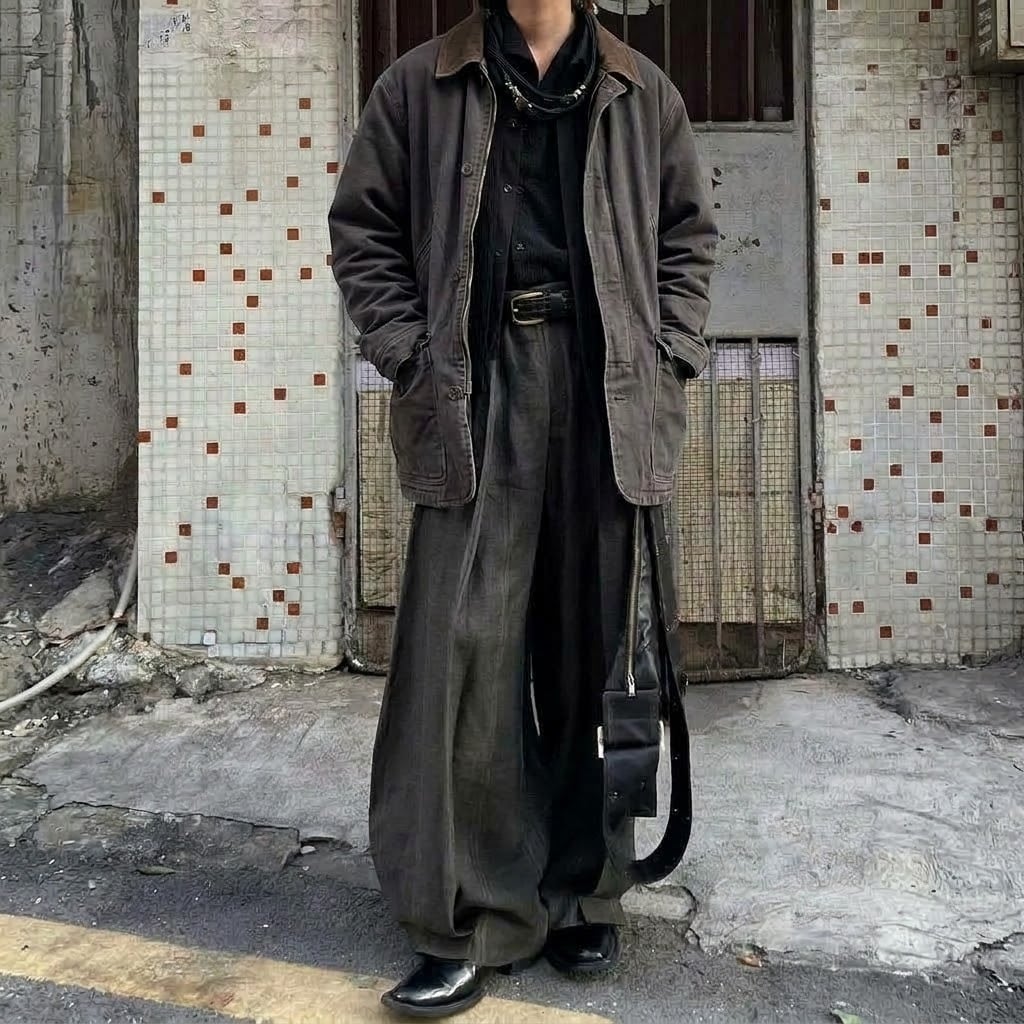 OLD washed design switch leather collar work jacket