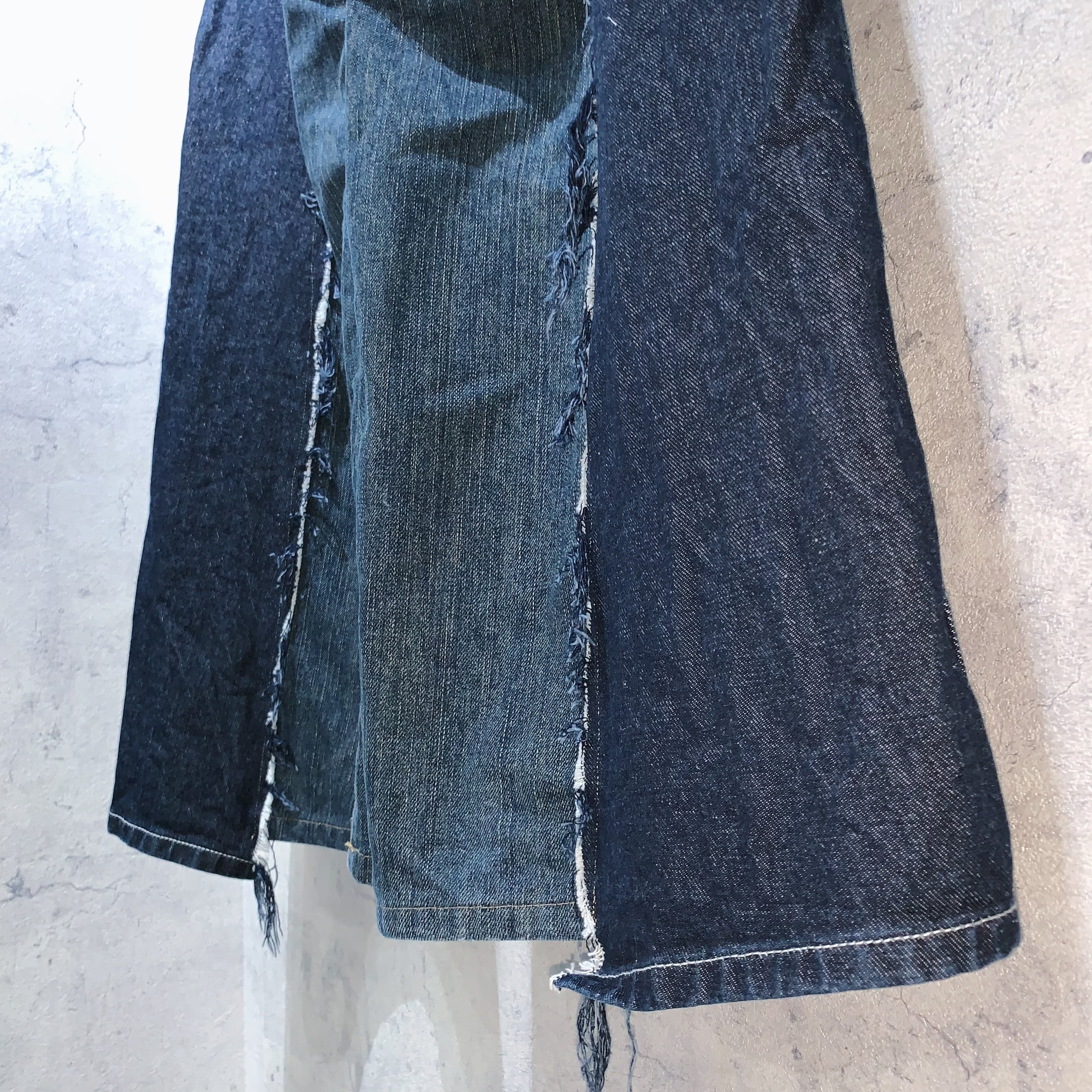 【希少】トラックパンツ　デニムパンツ　再構築　リメイクデニムパンツ 希少】トラックパンツ デニムパンツ 再構築 リメイクデニム
