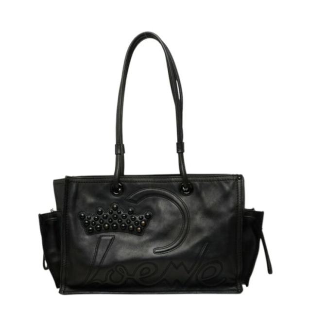 ロエベ クラウンスタッズ ショッパートート トートバッグ ショルダーバッグ ブラック レザー レディース LOEWE 中古