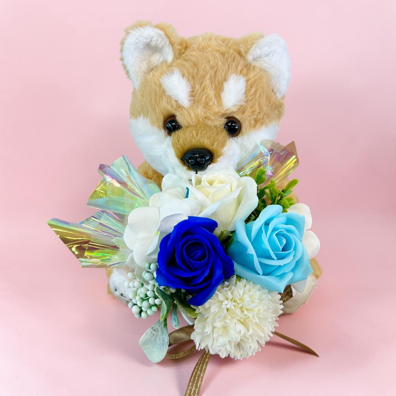 【柴犬】ぬいぐるみフラワーギフト ブルー｜誕生日・発表会・推し活・記念日【ふわもこシリーズ】