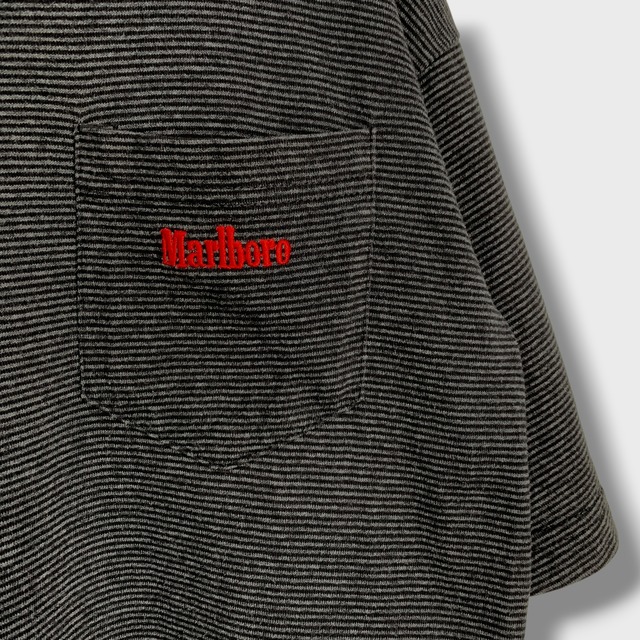 90s Marlboro ワンポイントロゴボーダーT ポケT ブラック系　M