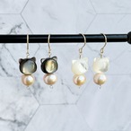 《Chaton Pearl》-シャトンパール-大人可愛い 猫ピアス・イヤリング 天然シェル＆淡水パール 14KGF