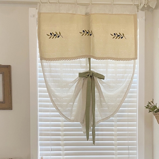 【CURTAINS】ミニマリズム植物柄刺繡コットンリネンカーテン