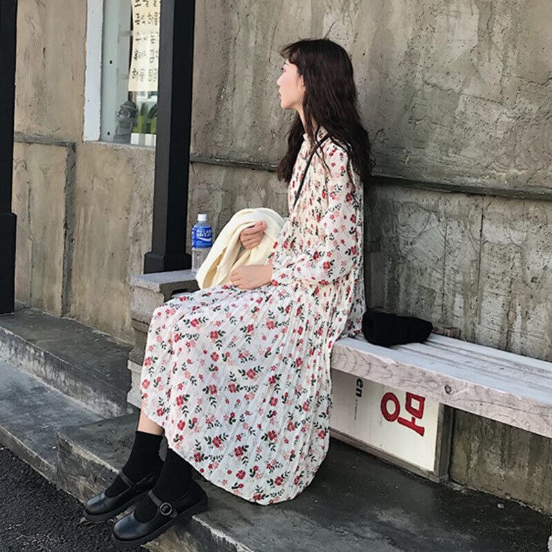 スタイルスカート オータムルーズプリーツフローラルドレス 秋物 花柄 萌量不足56695459319