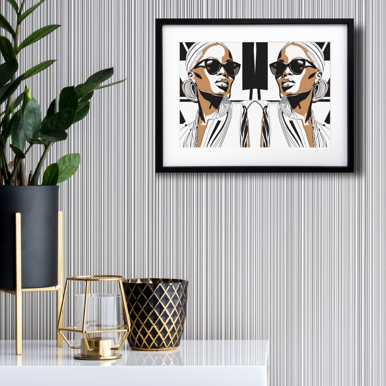 Mirror Muse｜モノクロとブラウンが織りなす静かな美のアートポスター｜自分を映すように空間を整えるモードインテリアA3ポスター