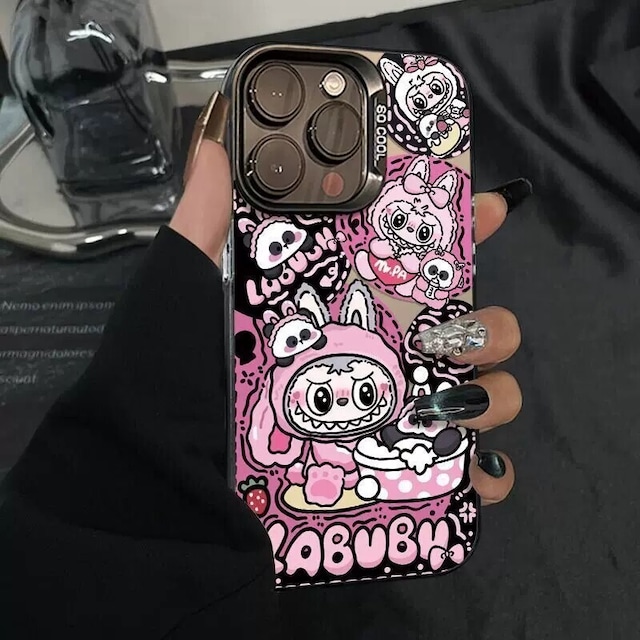 ポップマート公式 かわいいパンダ ラブブ iPhone ケース 対応機種：16 Pro Max/15 Pro/16/16 Pro/14 Plus/15/13/12 耐衝撃 ピンク 可愛い おしゃれ
