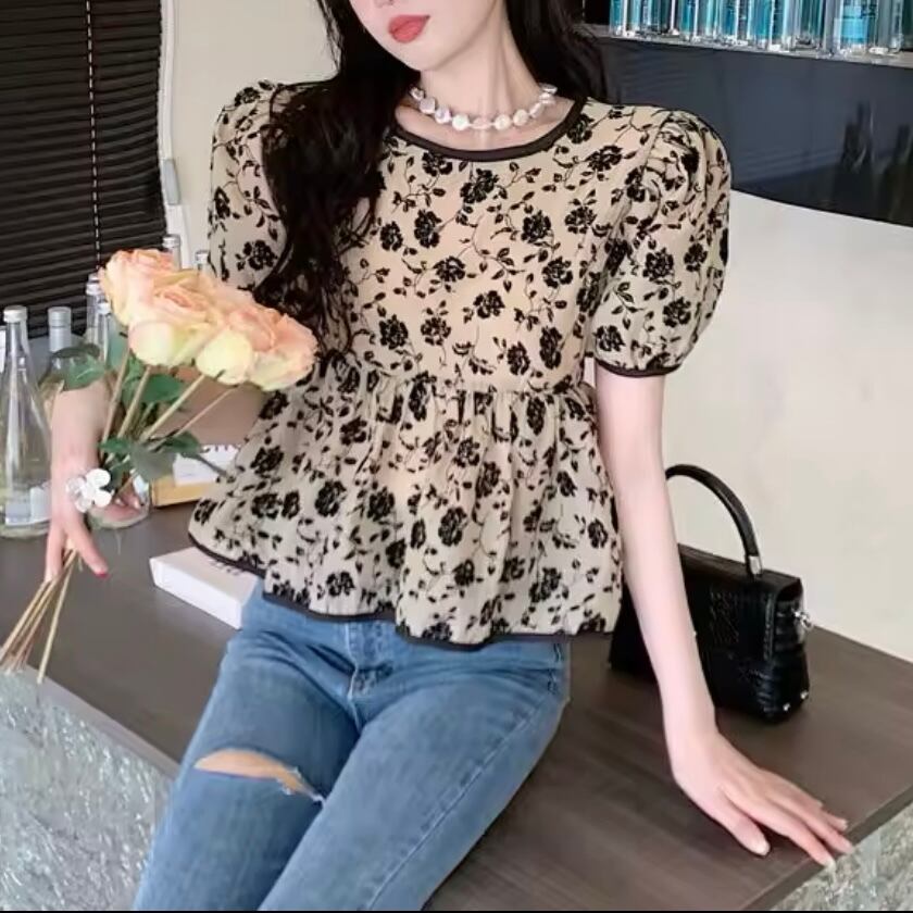 バッグリボンヴィンテージフラワーブラウス