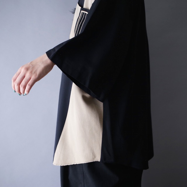 "刺繍" and switching design bi-color over silhouette h/s shirt