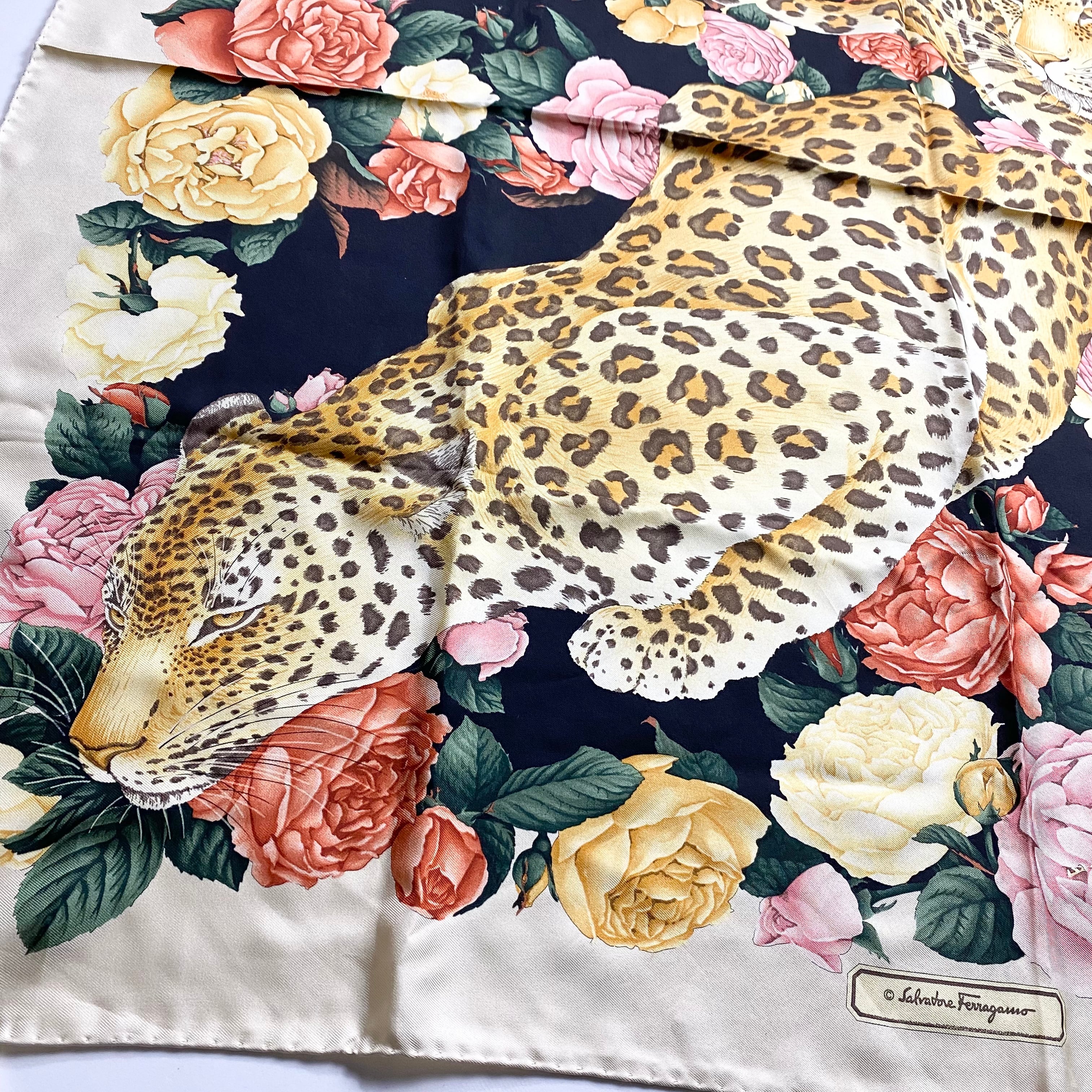 vintage SALVATORE FERRAGAMO silk scarf “leopard” | NOIR ONLINE
