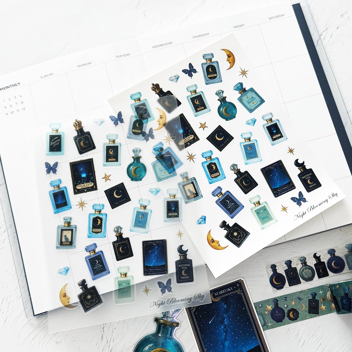 予約❤️夜空香水瓶セット✨ SALE】全4種・アンティークコラージュ香水瓶・星空香水瓶 ステッカー