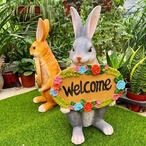 ラビットウェルカム像 ２色展開 ホワイト イエロー イースターバニー アウトドア ガーデンレジンクラフト アートオーナメント ランドスケーピング DIYガーデン彫刻 ヤードローンホームデコレーション