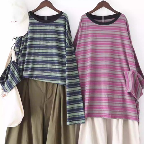 3色／ランダムボーダー柄トップス ・10377