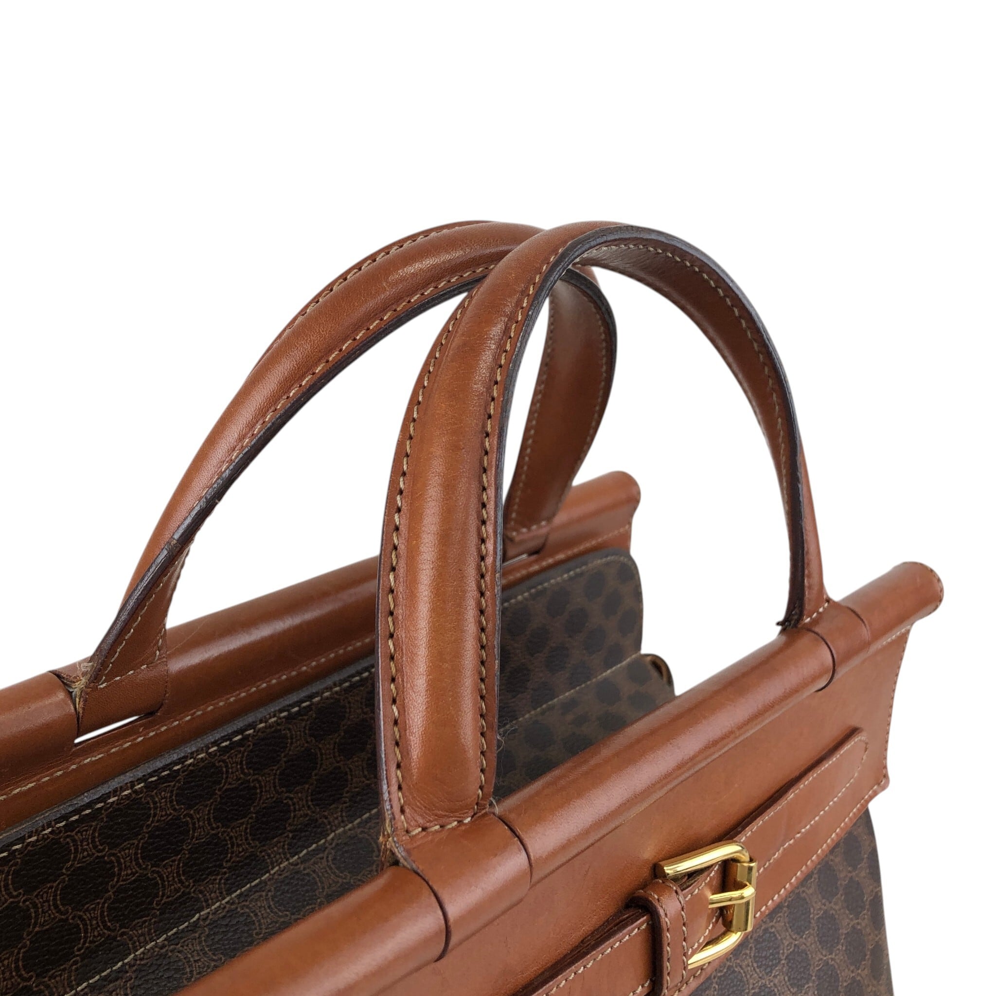 CELINE オールド セリーヌ マカダム ボストンバッグ ヴィンテージ CELINE セリーヌ マカダム ブラゾン型押し ボストンバッグ ブラウン