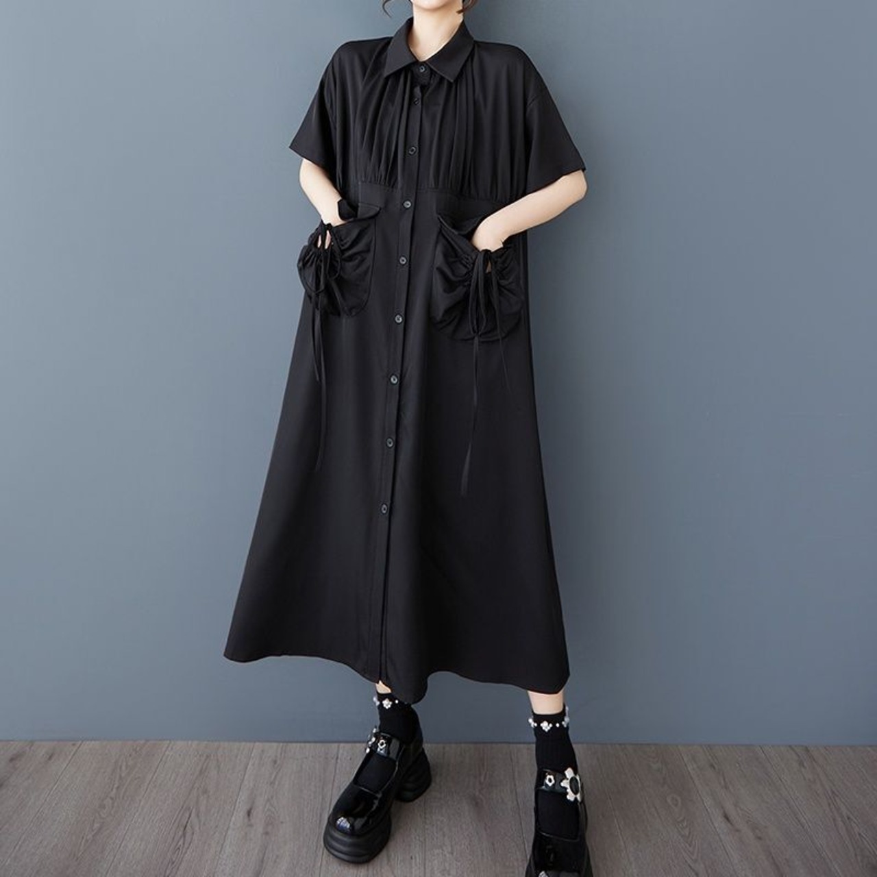 ドローストポケット シャツワンピース  30254