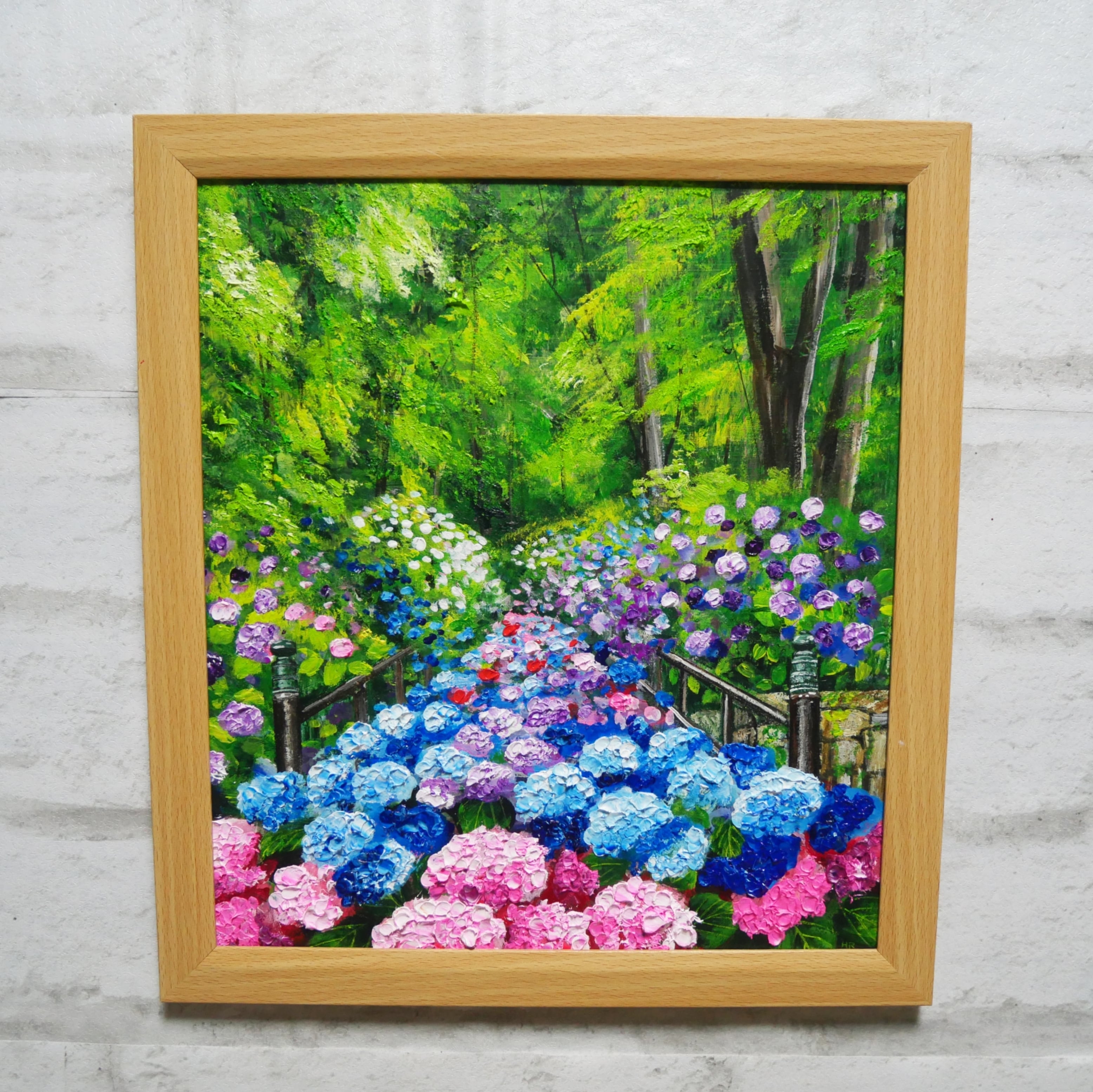油絵【古都の万華鏡〜大和あじさい巡礼〜】油彩画 絵画 原画 初夏 梅雨