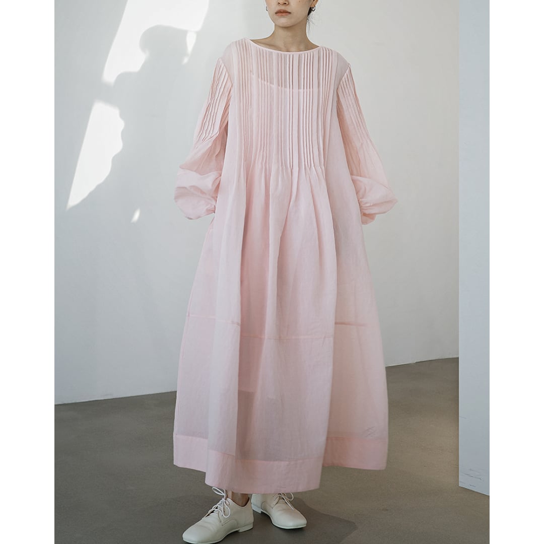 Pin tuck lantern sleeve one piece / Simple Camisole G1139