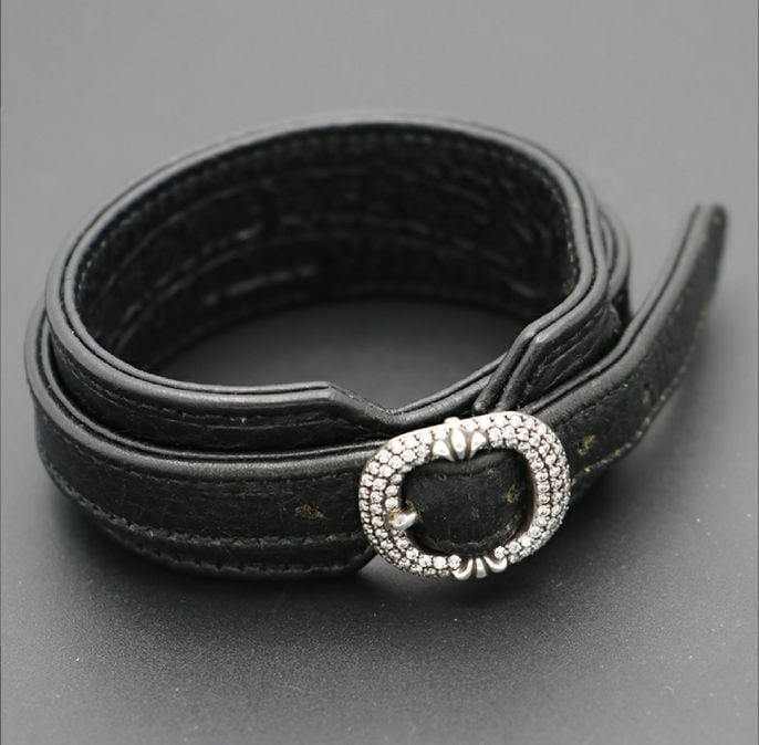 CHROME HEARTS クロムハーツ 【ダイヤモンド95個】ロックンロール レザーブレスレット