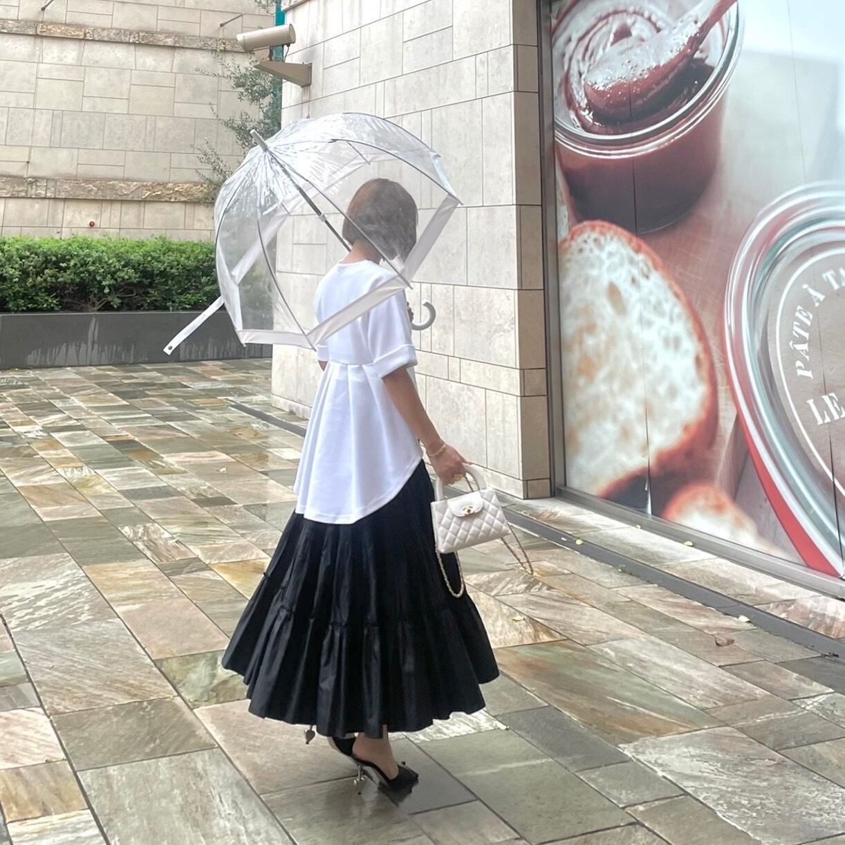 ○シーニュ Cygne○Aki 白 サスペンダーつきティアードスカート  