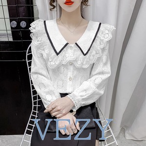 フォーマル シャツブラウス レース襟付き ブラウス ビッグセーラー襟 きれいめ 大人可愛い シャツ オフィスカジュアル 前開きトップス おしゃれ シャツ ブラウス ベジー VEZY ItemNo.【18930633 】