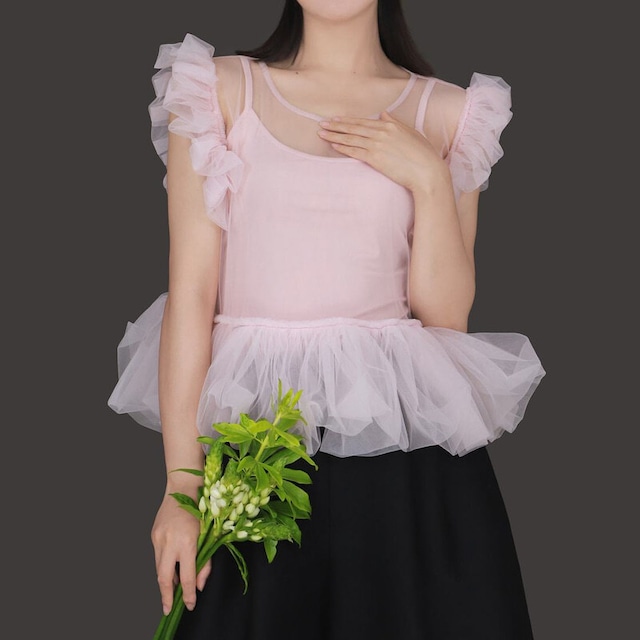 全9色/Tulle sheer frill tops 　B279