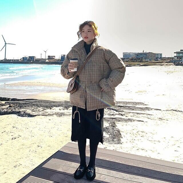 新作女性ファッション 中綿ジャケット 中綿 コート 中綿ブルゾン アウター 冬レディース コート レディース ブルゾン レディース チェック柄 チェック ブルゾン スタンドネック カジュアル 防寒 ゆったり 体型カバー オーバーサイズ ビッグシルエット ベージュ P7013