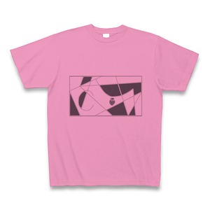 【線描と苺（いちご）】絵柄大ピンク ～手書き風の個性的なイラストTシャツ～