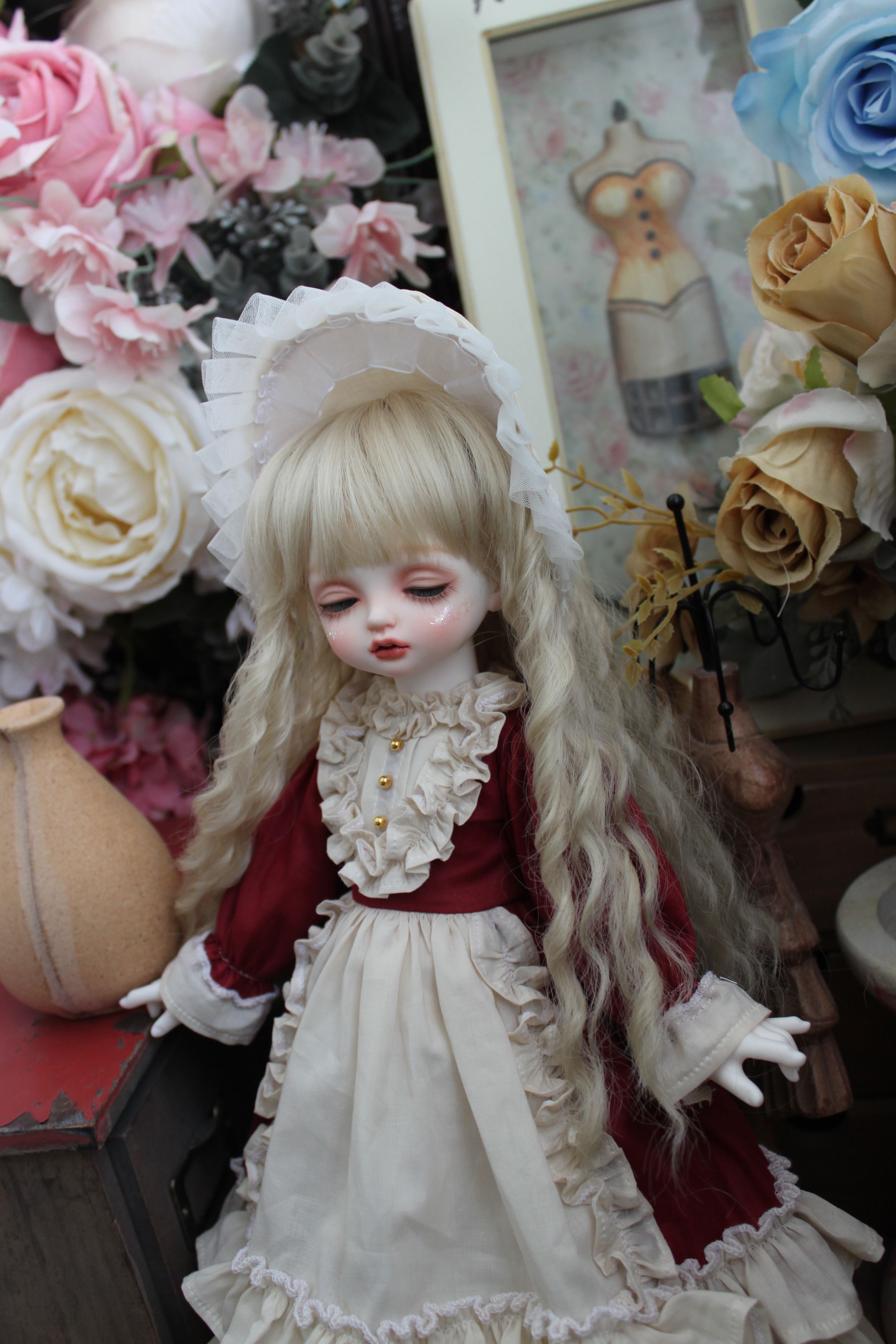 DD,SD,MDD,MSD,幼SDドール服 ワインレッド コスチューム コスプレ衣装