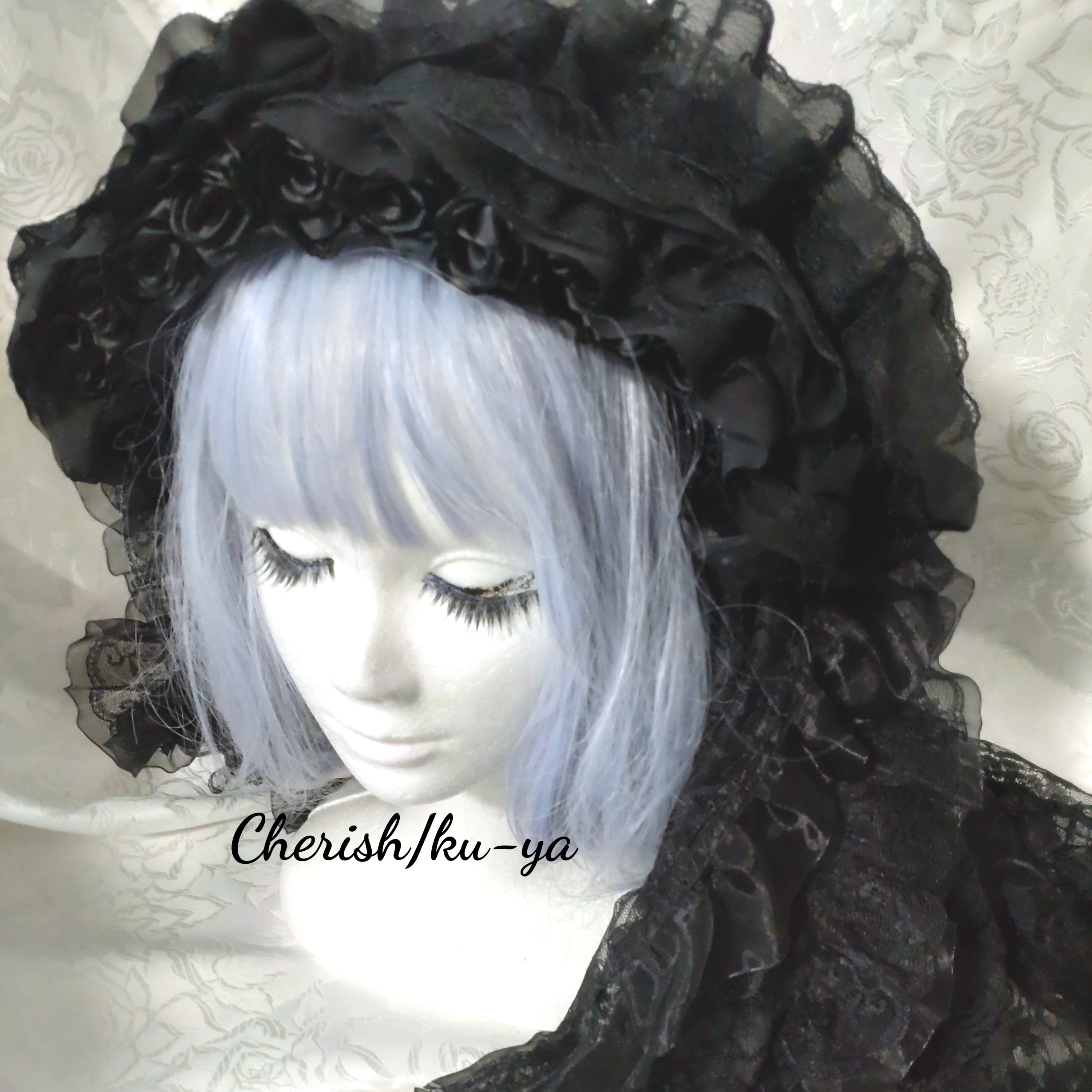 薔薇のヘッドドレス(ヴェールアップ黒) | Cherishkuuya