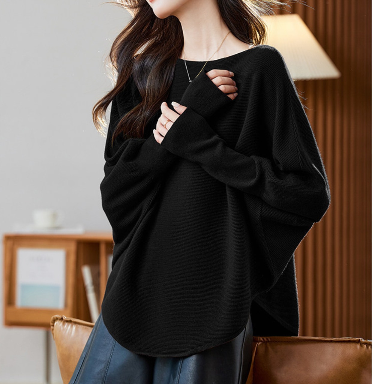 ロング丈 ドルマンスリーブ ニット 　全4色　 00023