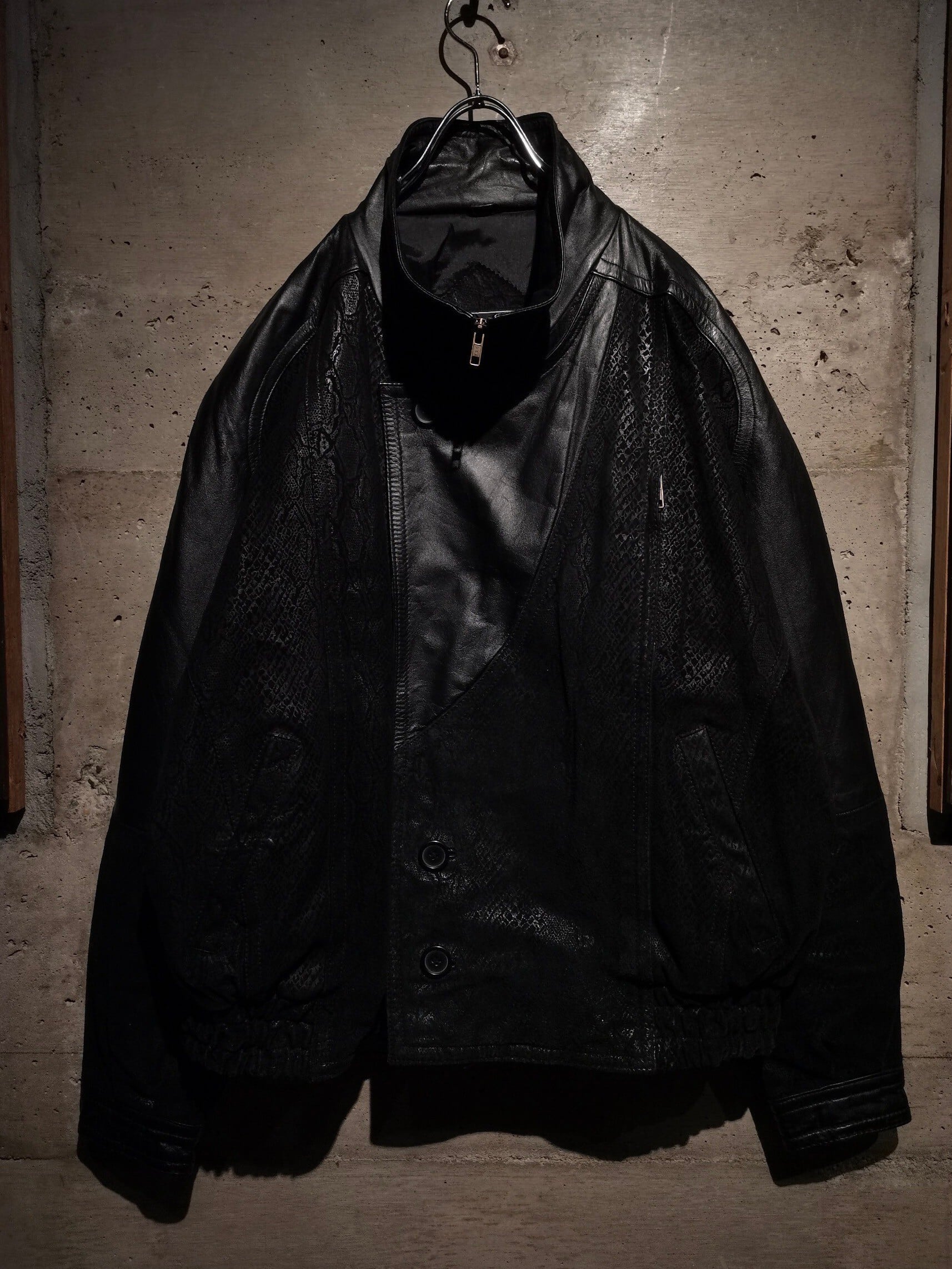 VERSACE Python Pattern Switching Blouson Versace Black Leather