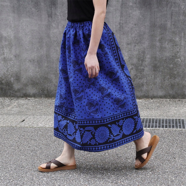 アフリカ布のギャザースカート（カンガスカート）鮮やかな色彩 サッシュベルト付き