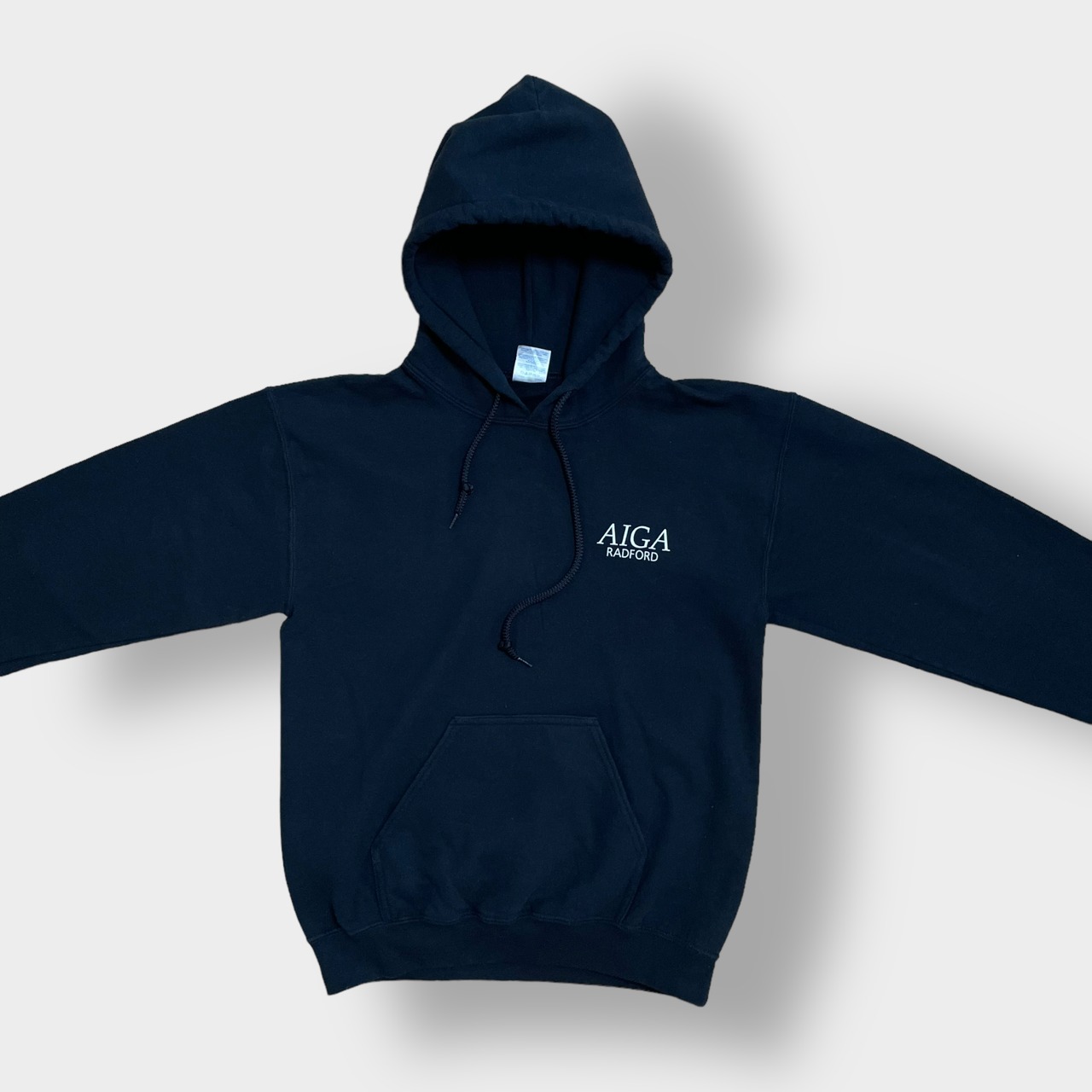 GILDAN カレッジロゴ ワンポイント S バックプリント プルオーバー パーカー スウェット フーディー ラドフォード大学 RADFORD UNIVERSITY 黒 us古着