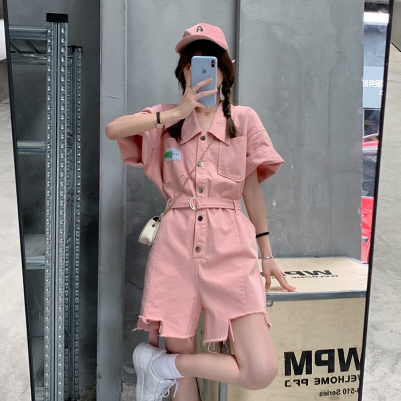 ジャンプスーツ オールインワン サマーワンピースハイウェスト ピンク 夏物 試着室43536694672