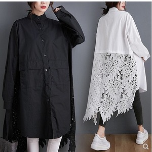 大きいサイズ レディース　バックレース　ロングシャツ　トップス　長袖　春　秋　冬【S8011297】