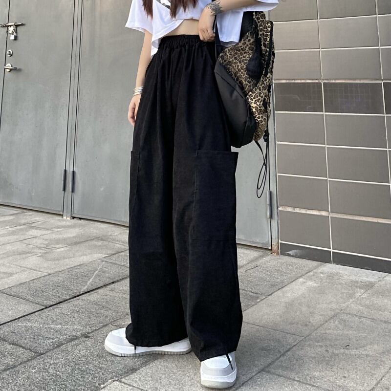 カーゴパンツ ロングパンツ ワイドレッグ ボトム ハイウエスト ワントーン 無地 ルーズ ゆったり シンプル カジュアル ストリート 韓国ファッション 2color S Xl Luluca 韓国トレンドファッションluluca ルルカ