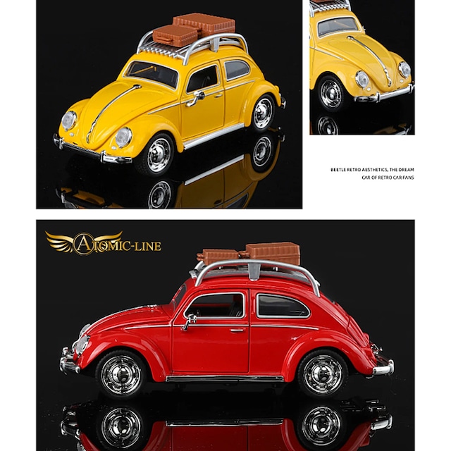 フォルクスワーゲン Beetle ビートル 1/32 ミニカー 全4色 ライト点灯 エンジンサウンド 合金モデル 模型 ジオラマ
