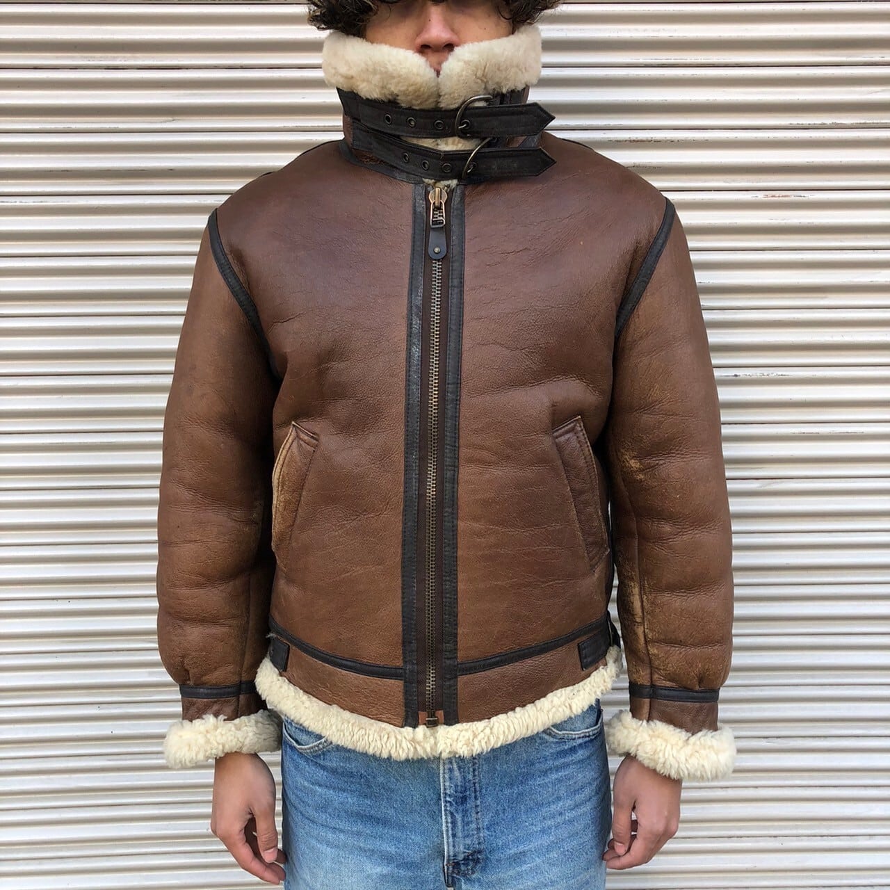 ○B-3 ムートン 羊革 フライトジャケット シープスキン 本革 空軍 大戦