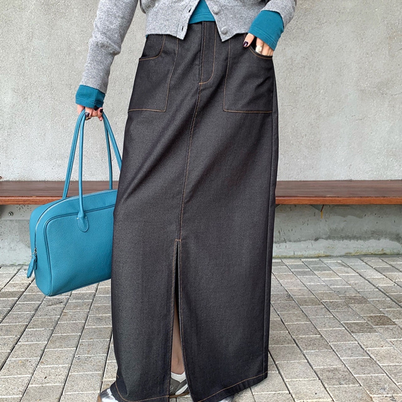 Denim long skirt T3998