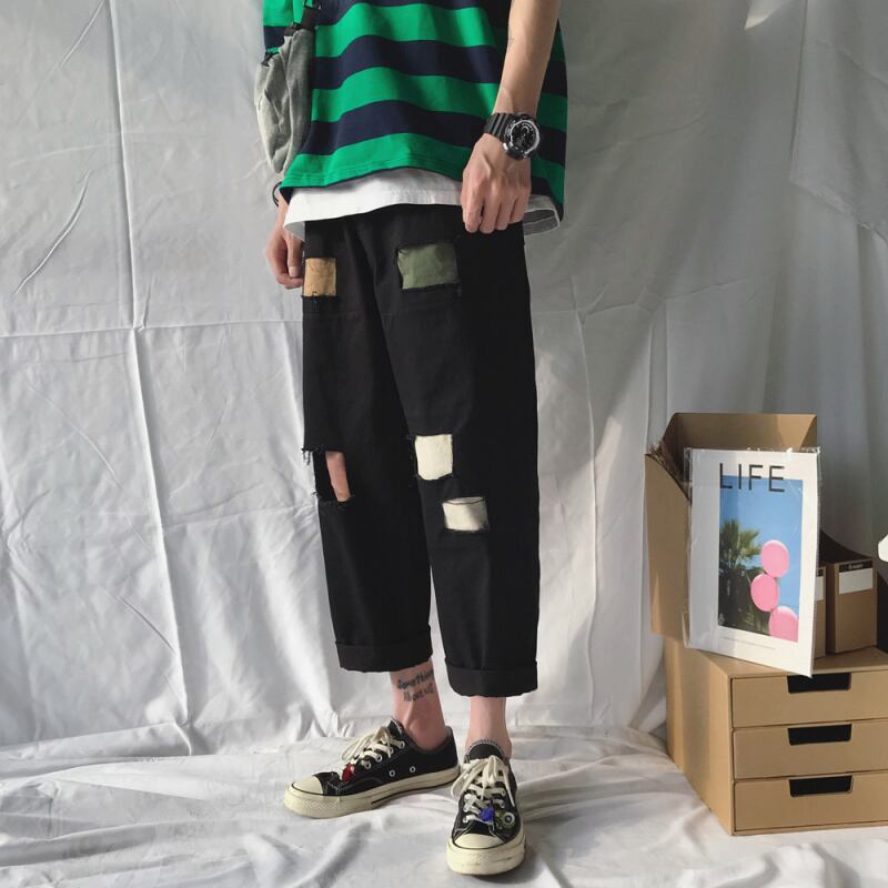 全2色 デニム パンツ ストレート カジュアル ダメージ