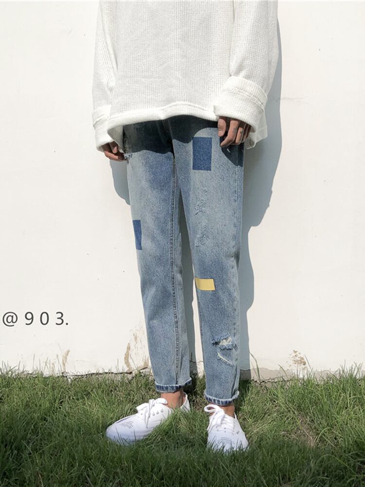 全1色 デニム パンツ ストレート カジュアル サイドライン