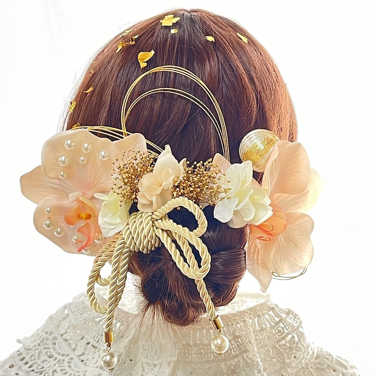 成人式 & 卒業式 & 結婚式 パール胡蝶蘭 ソフトピンク髪飾り 髪飾り