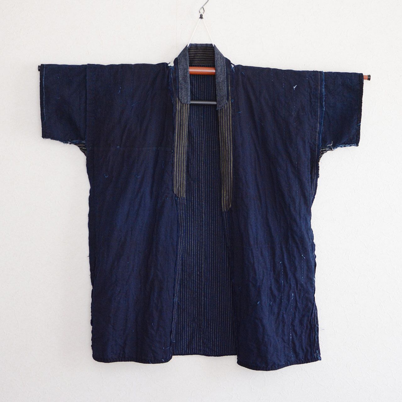 刺し子 野良着｜藍染 濃紺 半袖｜縞×藍無地 両面｜木綿｜大正〜昭和