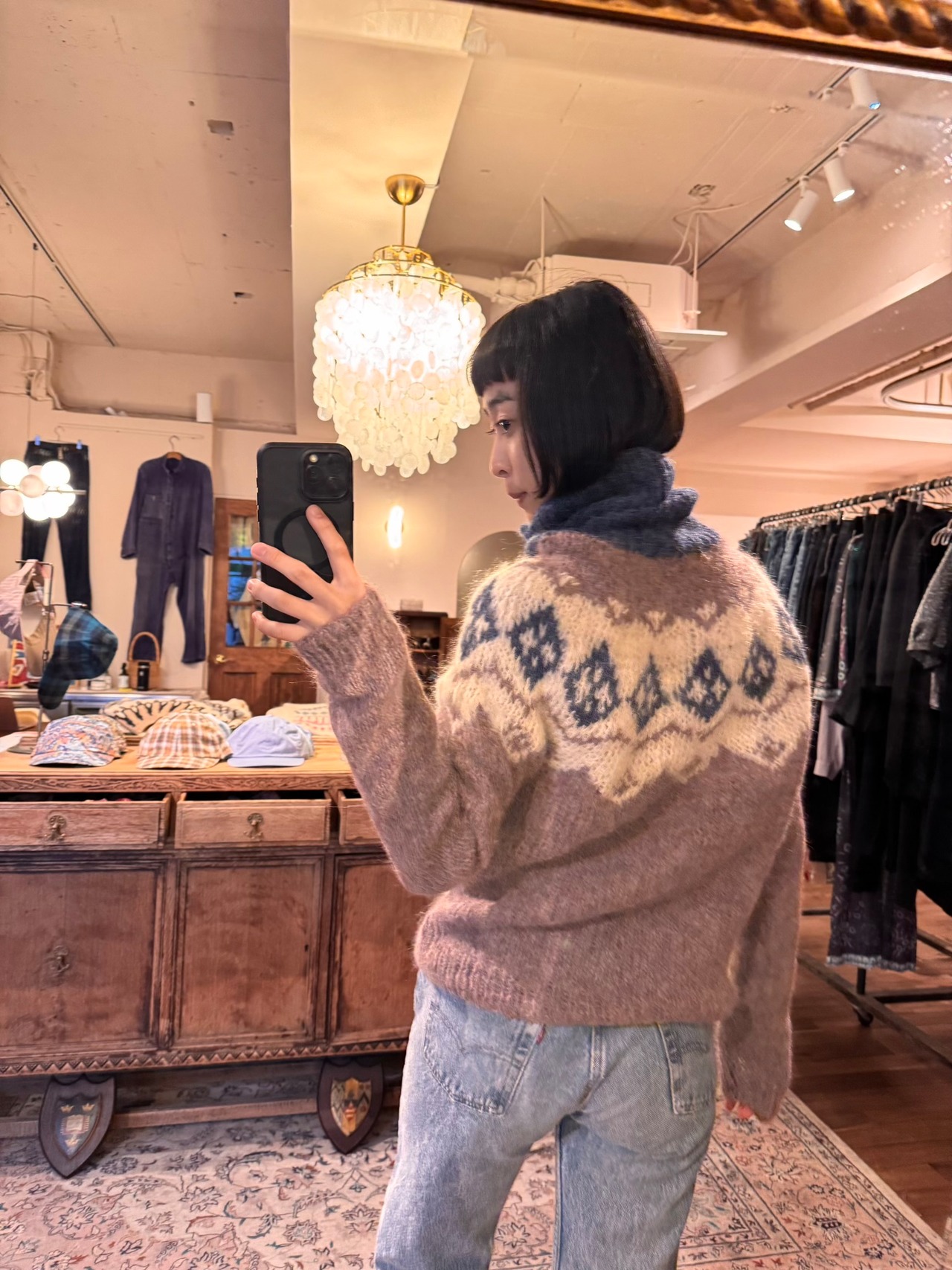 Handmade Nordic Pattern Mohair High Neck Sweater